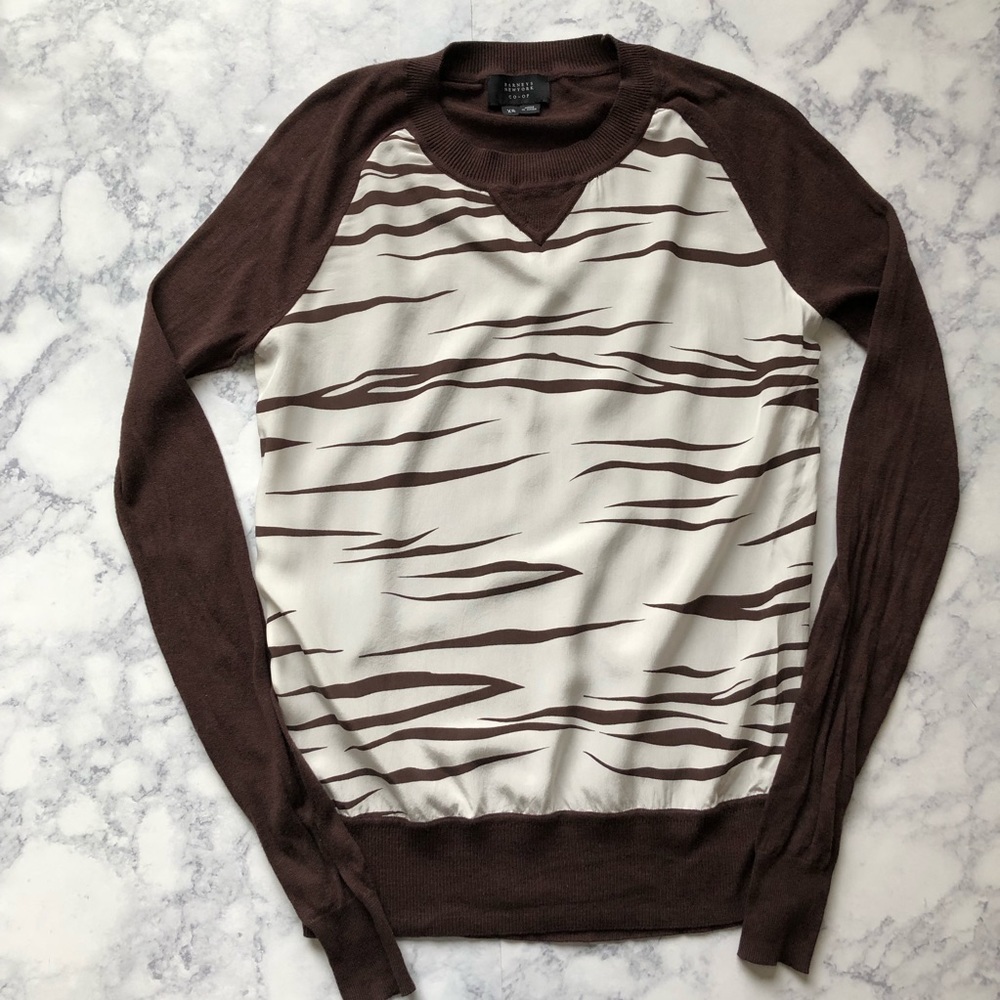 Vintage Y2K BARNEY’S NEW YORK Brown White Zebra Print Top Sweater Shirt